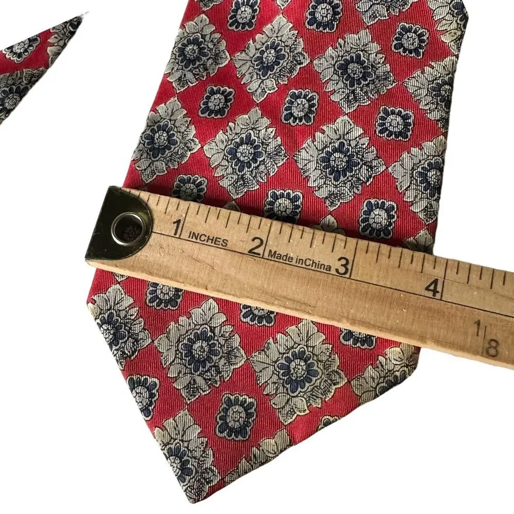 Lot Of 2 Bobby Jones Robert Talbott Neckties Red Floral‎ Print Yellow Striped